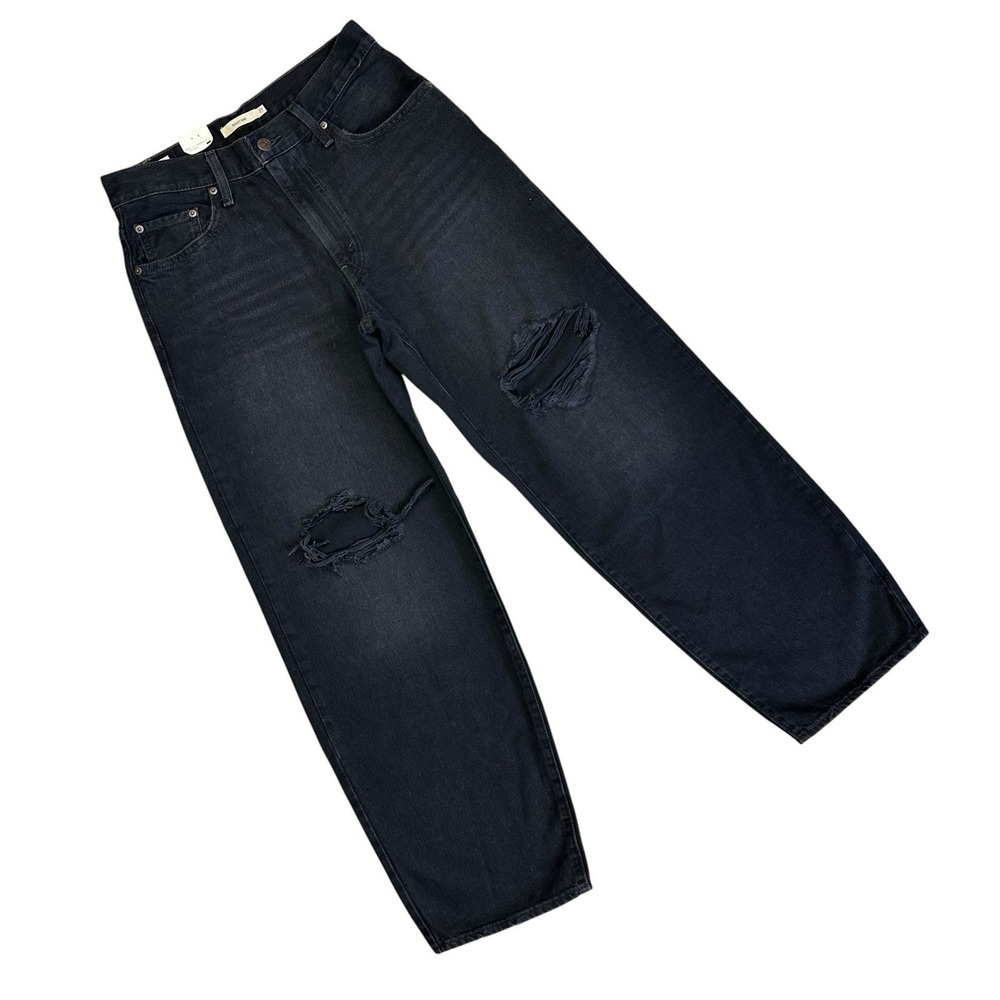 NEW Levi's Premium Baggy Dad Distressed Jeans Women Fits 30x30 Black Big E Wide